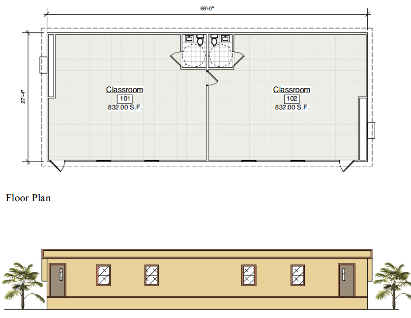 A floor plan of the front and back of a building.