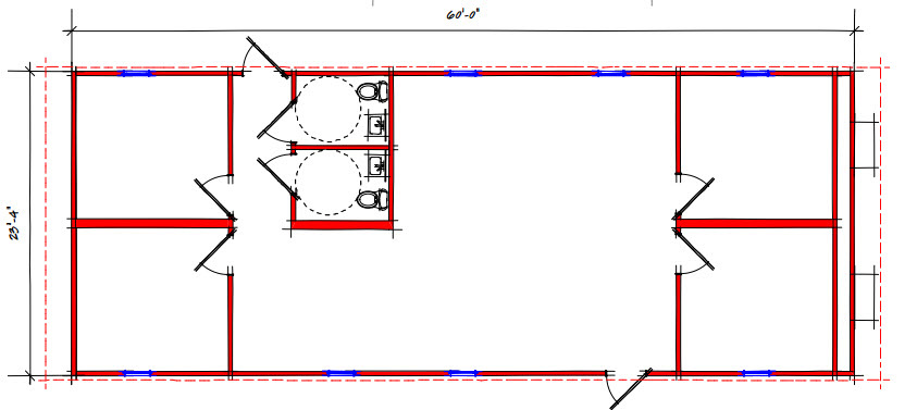 A floor plan of the bathroom with two sinks.