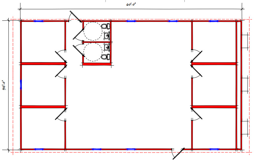 A floor plan of the bathroom with two toilets.