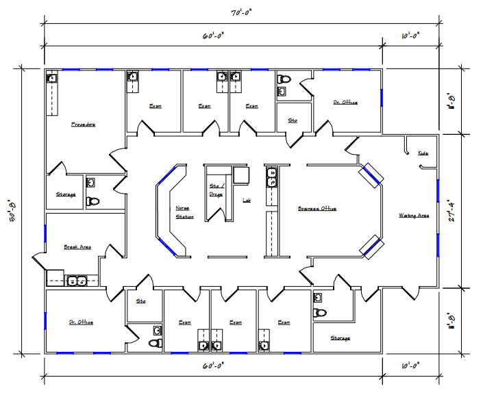 A floor plan of the building with many windows.
