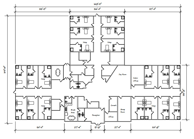 A floor plan of the building with all rooms in it.