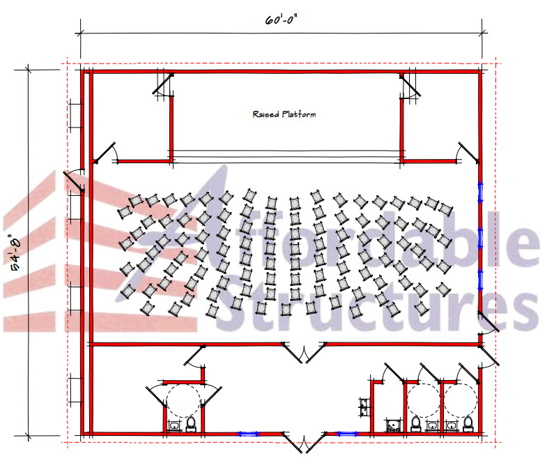 A floor plan of an auditorium with seating.