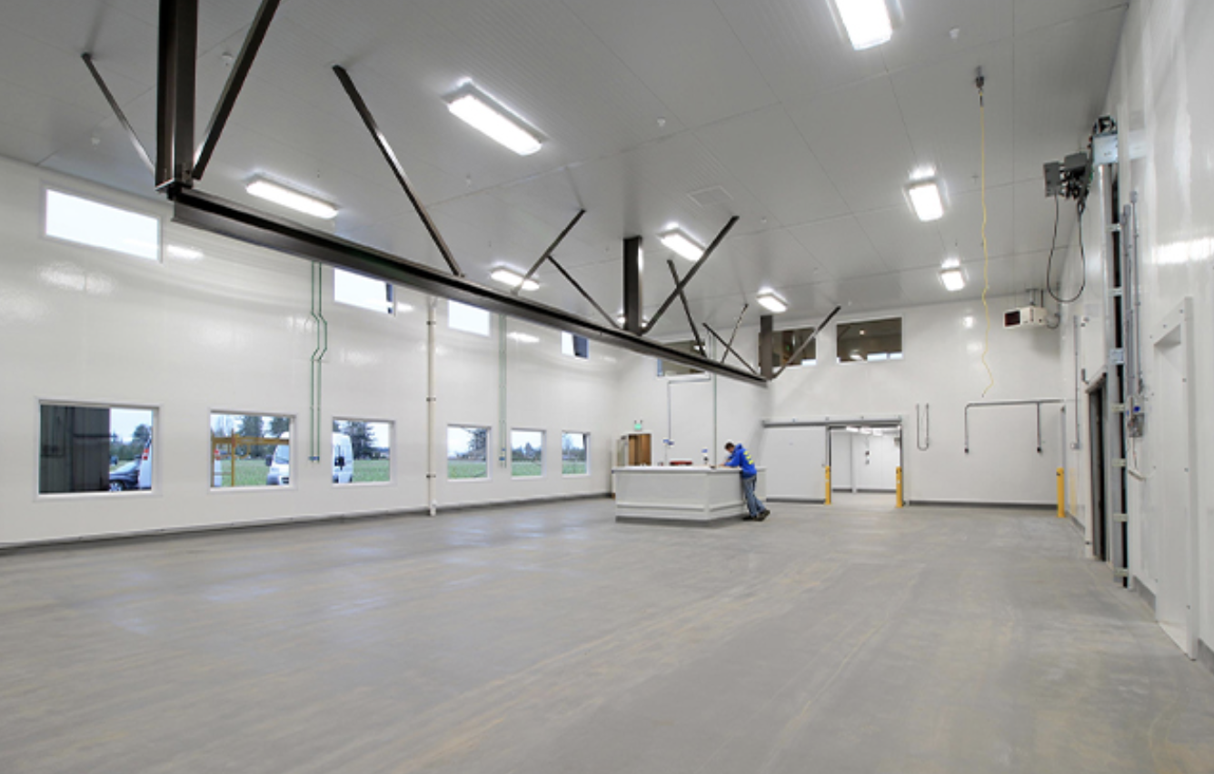 A large room with a lot of windows and lights